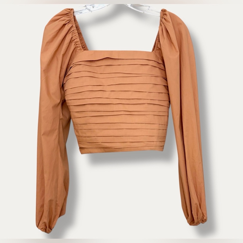Abercrombie Square Neck Smocked Puff Sleeve Crop Top Small Dark Coral Pink